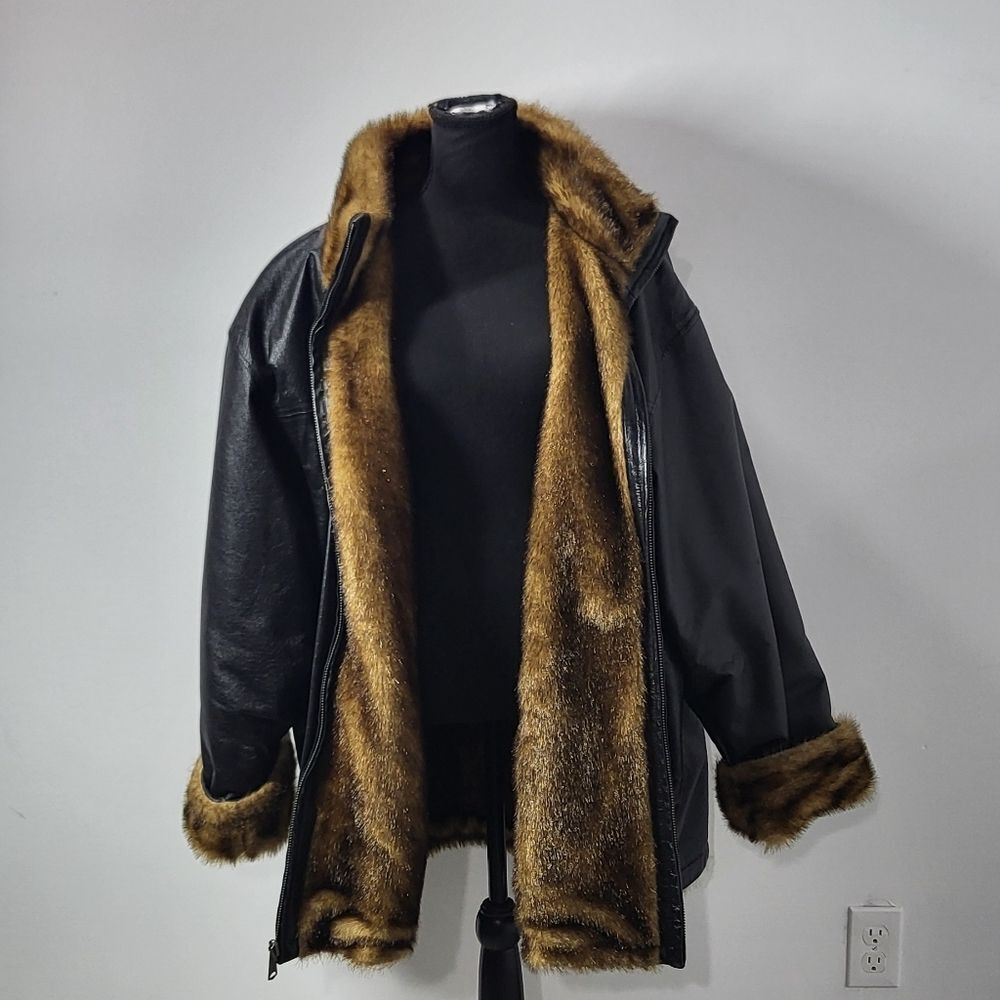 Plus Size Leather Coat With Faux Fur Lining